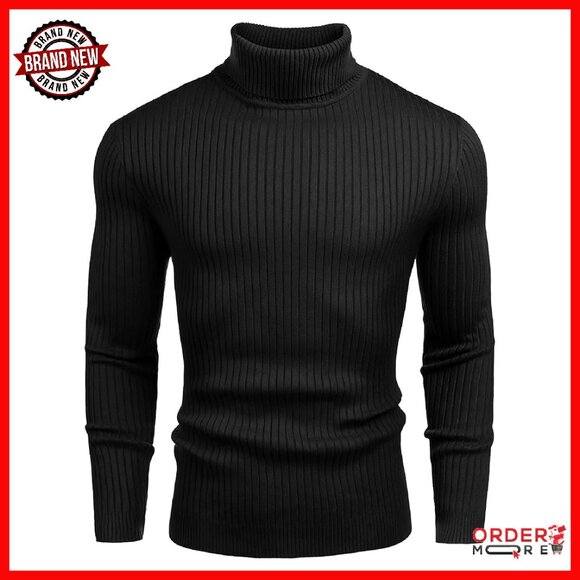 Men's Slim Fit Turtleneck Sweater Cotton Knitted Pullover Lightweight Top